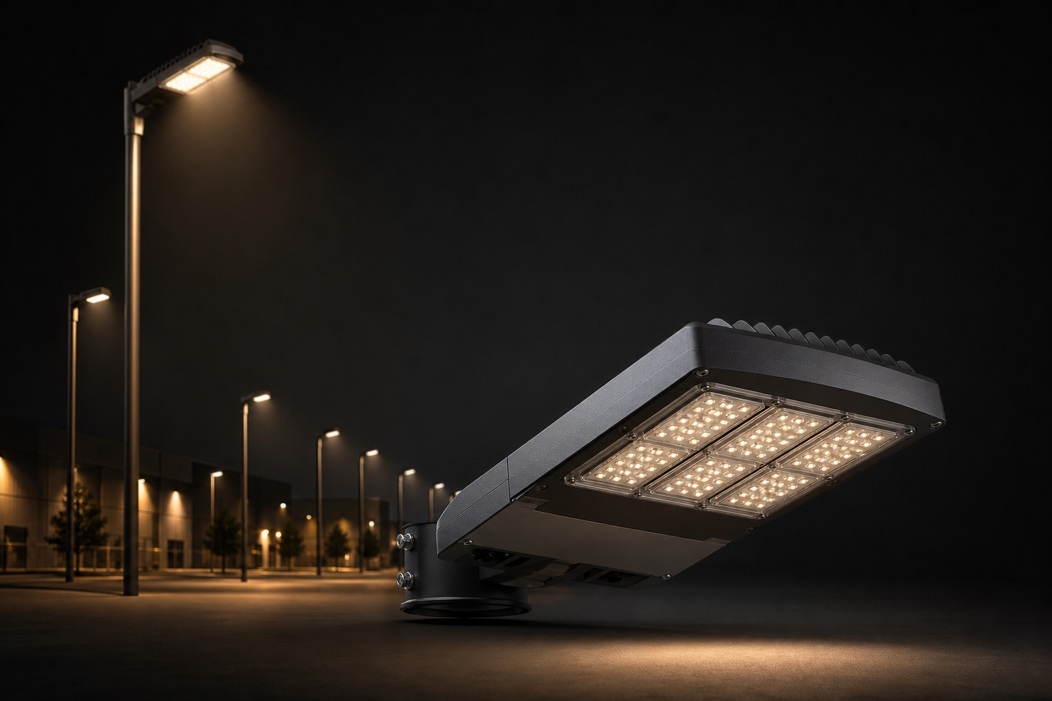 LED parking lot lights at night with a rebate concept