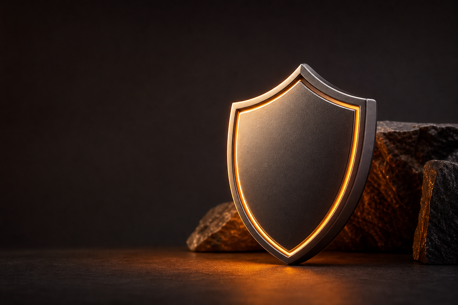 Shield icon concept with a glowing LED light on a dark background