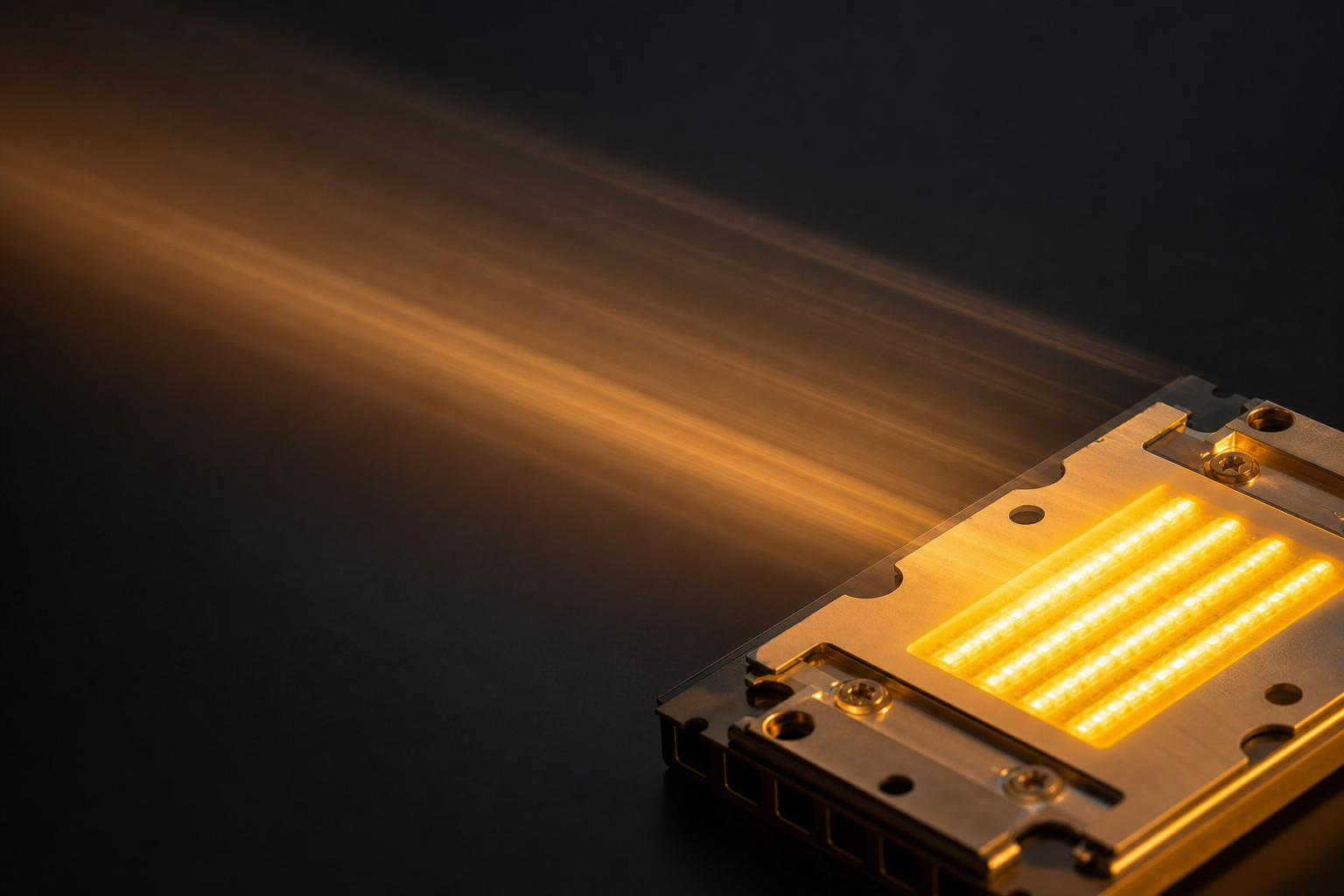 LED chip array with a long exposure light streak on a dark background