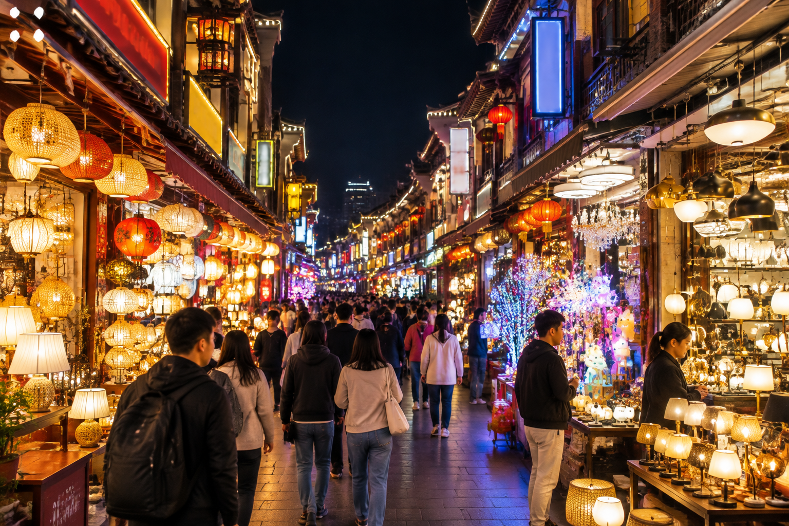 Guzhen lighting market at night — illustrative photography