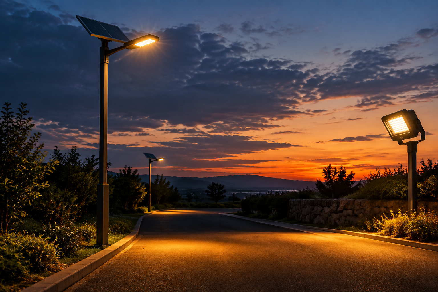 AURELUX outdoor solar lighting — illustrative photography