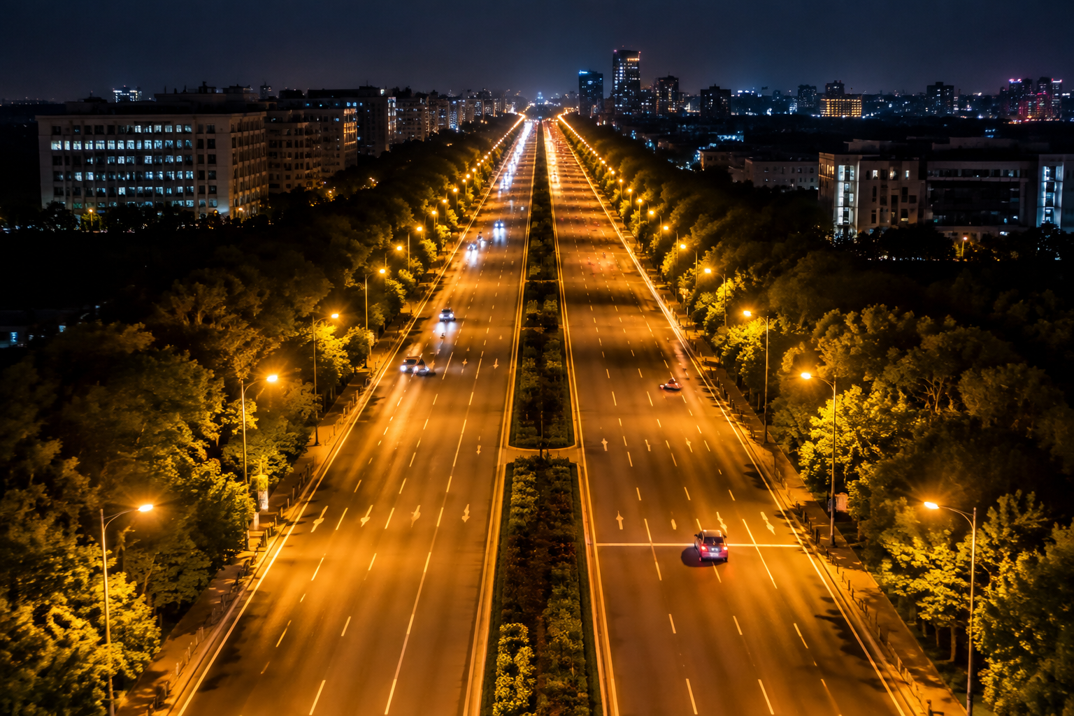Municipal street lighting scene